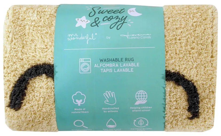 Жълт ръчно изработен памучен детски килим подходящ за пране ø100 cm You're My Sunshine – Lorena Canals