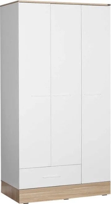 Три крилен гардероб в бял - сонома цвят 103x52x198см.