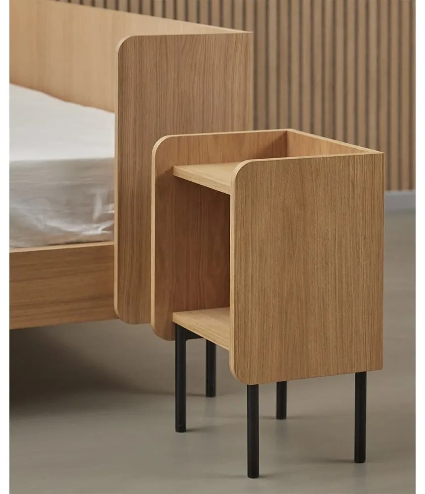 Нощно шкафче от дъбова дървесина с рафтове в естествен цвят Wrap - Bonami Selection