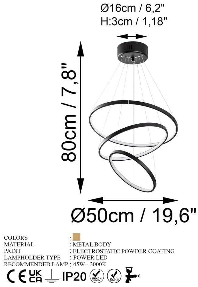 Черно LED висящо осветително тяло ø 50 cm Simit – Opviq lights