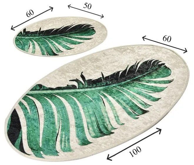 Зелени-бежови килими за баня в комплект от 2 бр. 60x100 cm Floret – Foutastic