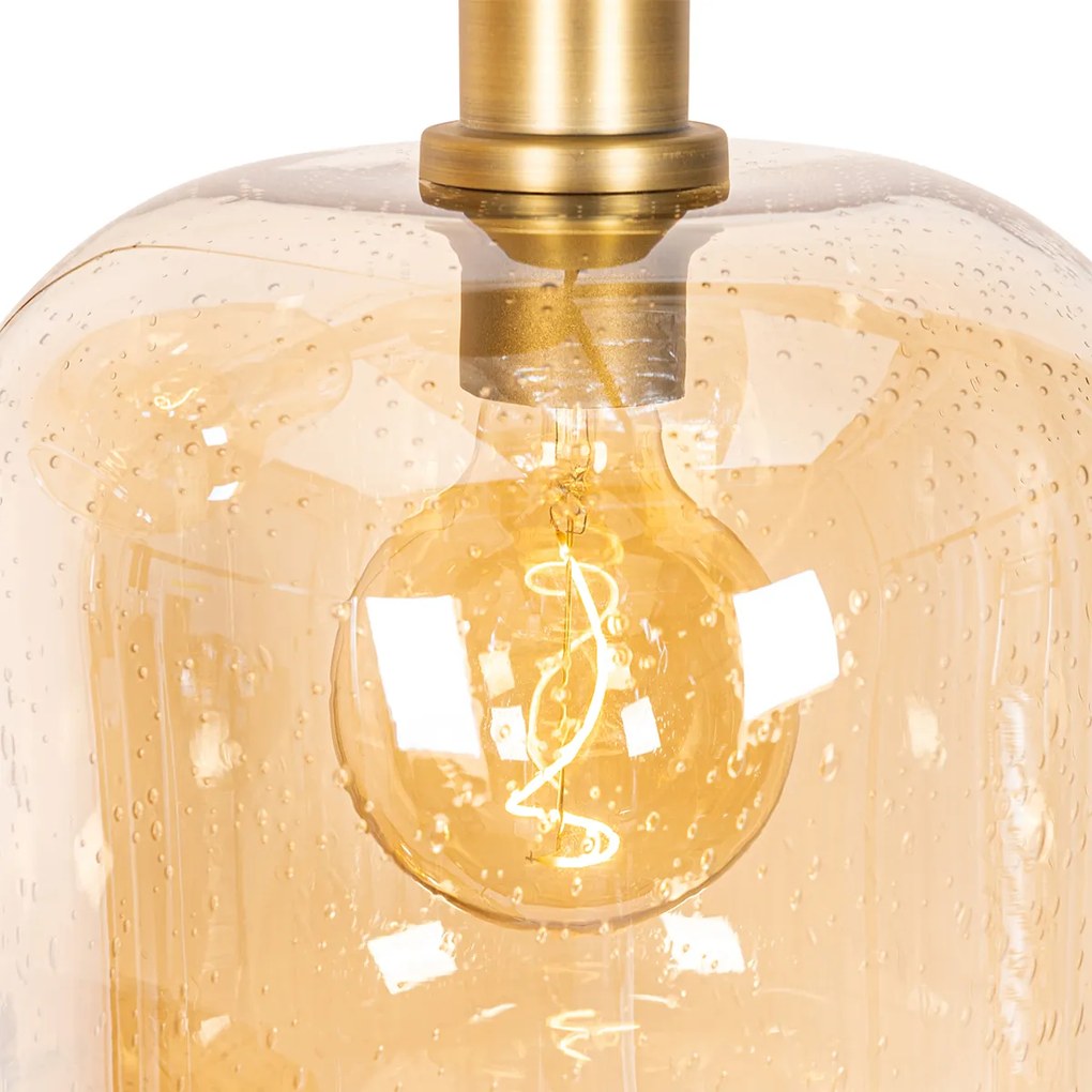 Дизайнерски висящ аплик черен с месинг и кехлибарено стъкло 3-светлина - Zuzanna