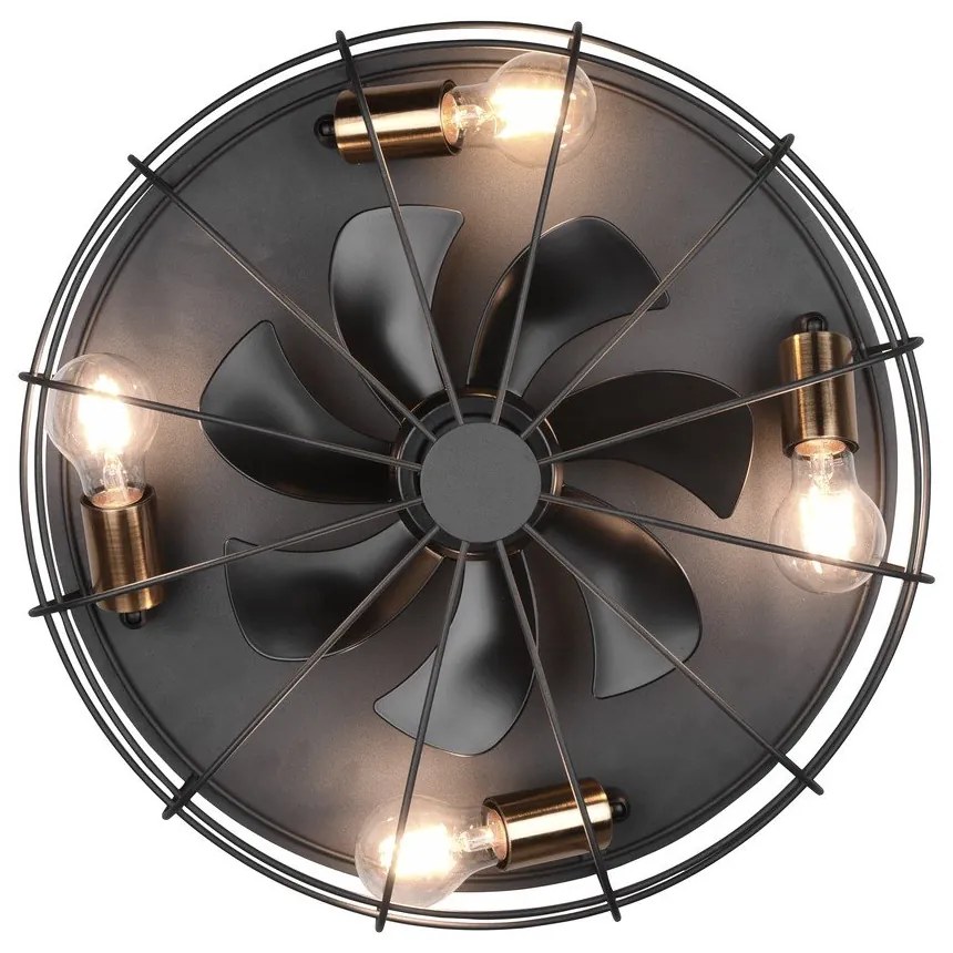 Матово черно осветително тяло за таван с дистанционно управление/с вентилатор Trondheim – Trio