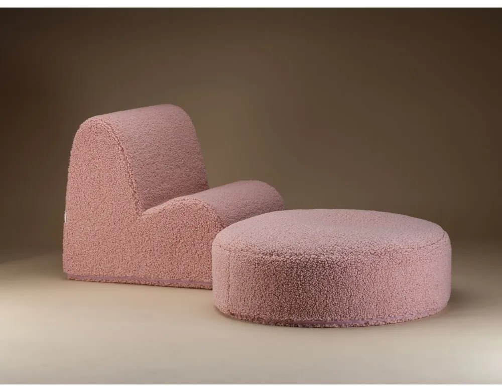 Розов детски пуф от букле Round – Wigiwama