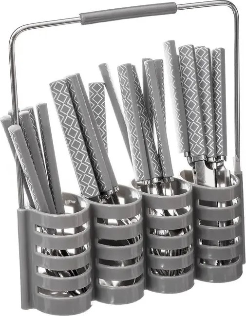 Комплект прибори Secret de Gourmet Géo, Таупе, Със стойка, 24 части