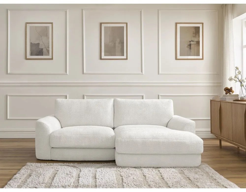 Бял шенилов ъглов диван (десен ъгъл) Leonore – Bobochic Paris