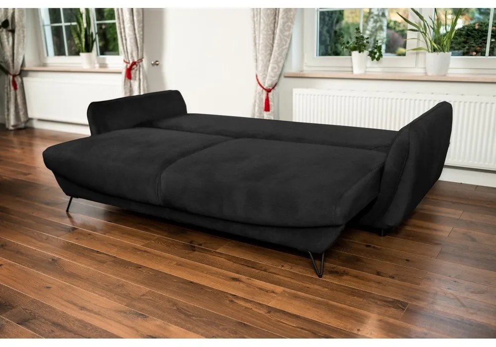 Черен шенилов разтегателен диван с място за съхранение 236 cm Silva – ELTAP