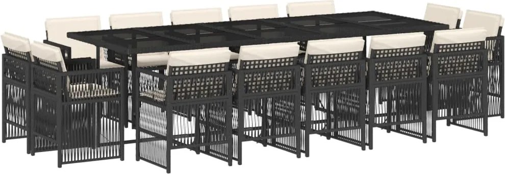 3211050 vidaXL Градински комплект с възглавници 15 части полиратан черен