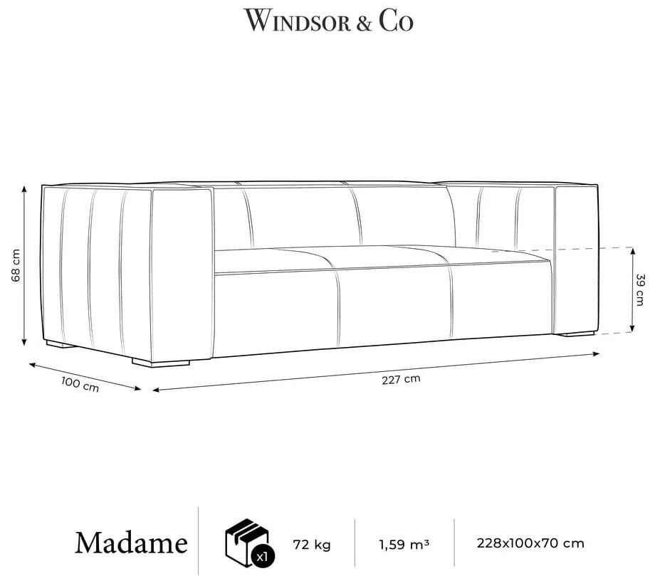 Светлокафяв кожен диван 227 см Madame - Windsor &amp; Co Sofas
