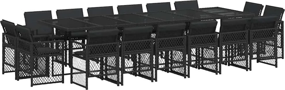3210883 vidaXL Градински комплект с възглавници 17 части полиратан черен