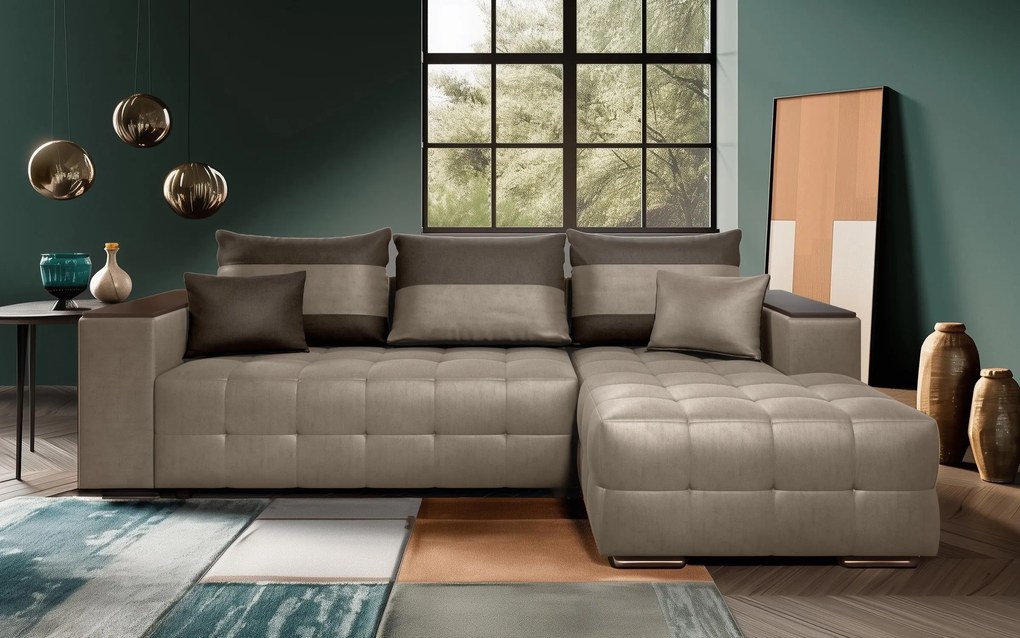 Разтегателен ъглов диван с подлакътник етажерка Мелвин S