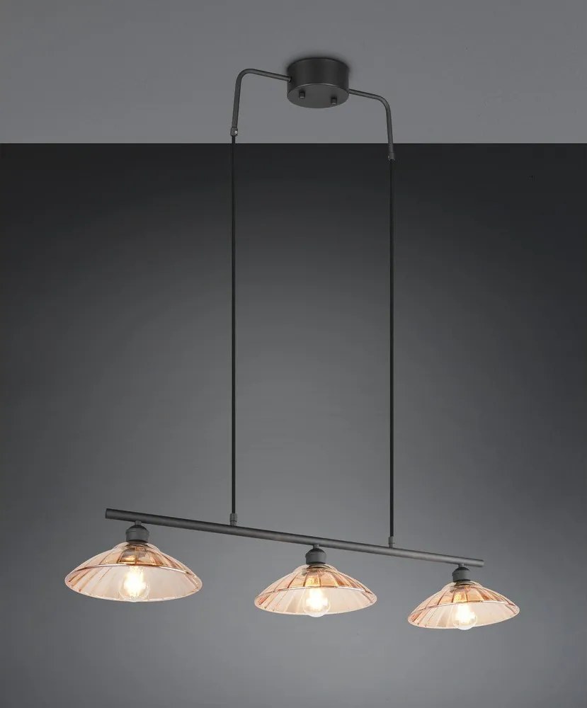 Черно/в кехлибарен цвят метално висящо осветително тяло със стъклен абажур Eluna – Reality