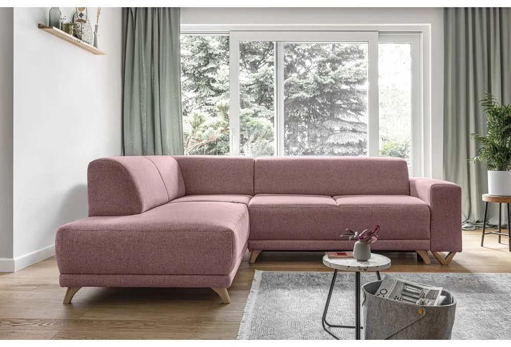 Розов разтегателен/с място за съхранение ъглов диван (ляв ъгъл/L форма) Classy Sophie – Miuform