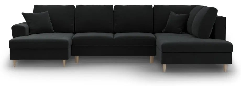 Черен кадифен разтегателен ъглов диван с място за съхранение (десен ъгъл/U форма) Kyoto – Cosmopolitan Design