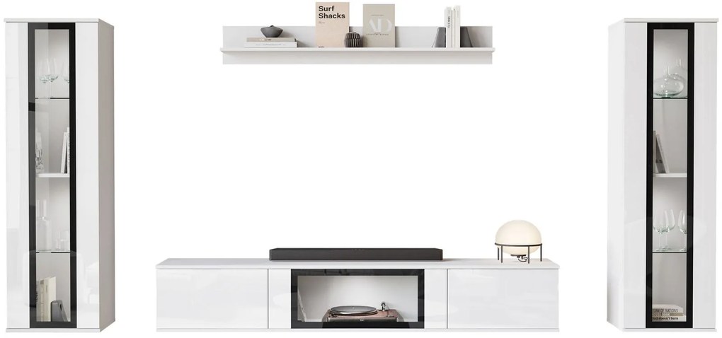 Комплект за Всекидневна Каро-Бял-Бял Лъскав