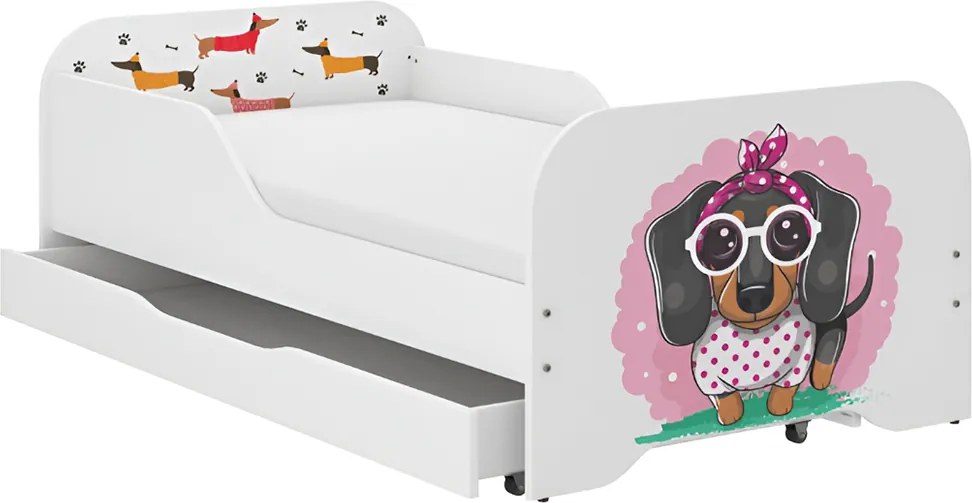 Пълно детско легло 140 x 70 cm с матрак и решетка -  SWEET DOG