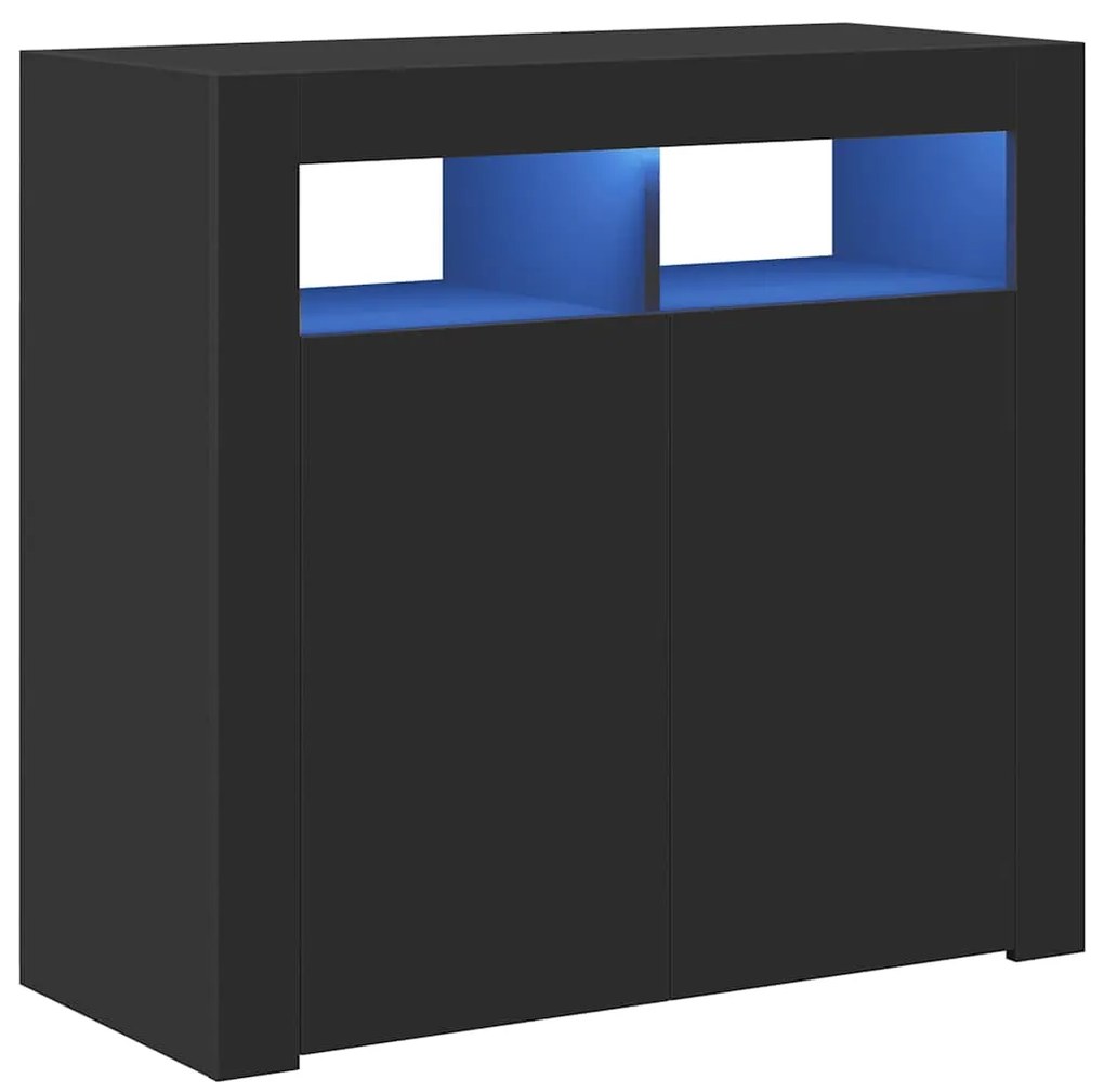 804329 vidaXL Сайдборд с LED светлини, черен, 80x35x75 см