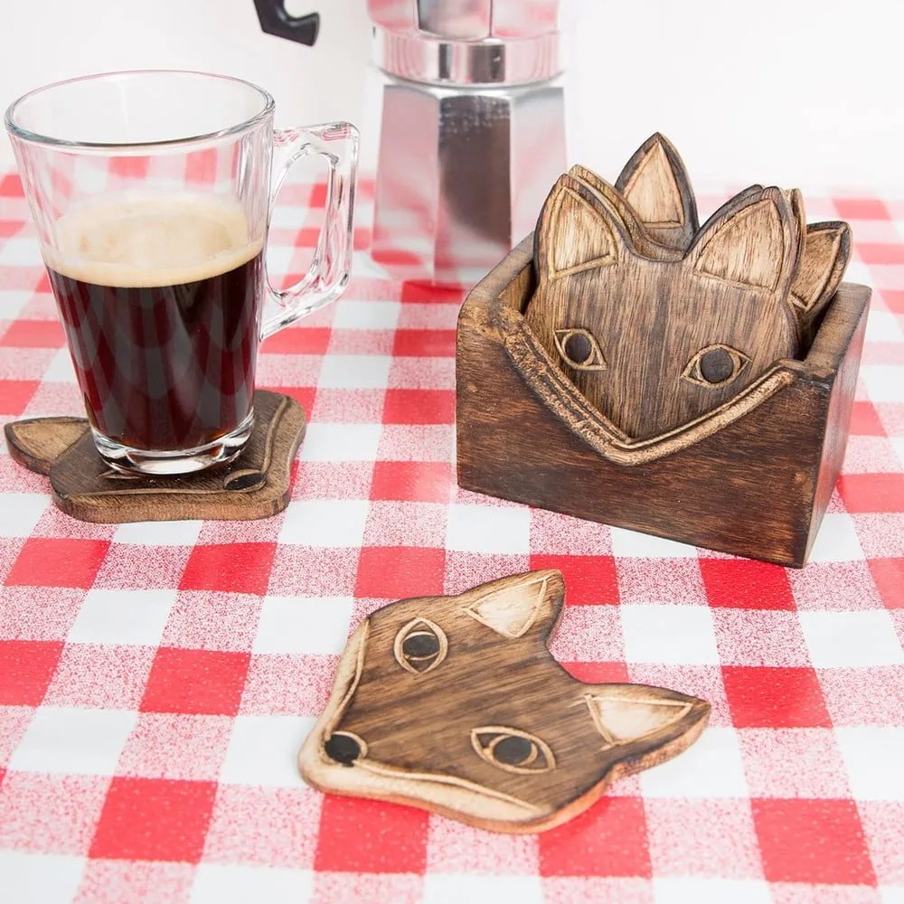 Комплект от 6 дървени подложки в поставка Fox - Sass & Belle
