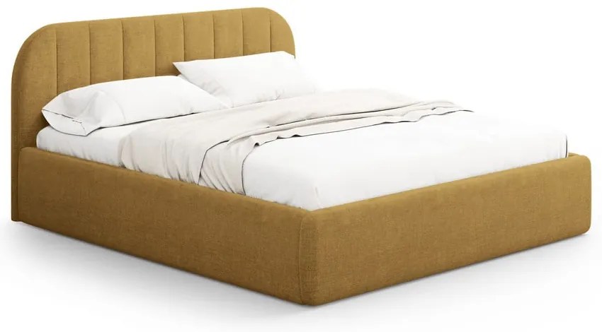 Двойно легло 140x200 cm тапицирано с място за съхранение с включена подматрачна рамка в цвят горчица Juno – Windsor &amp; Co Sofas