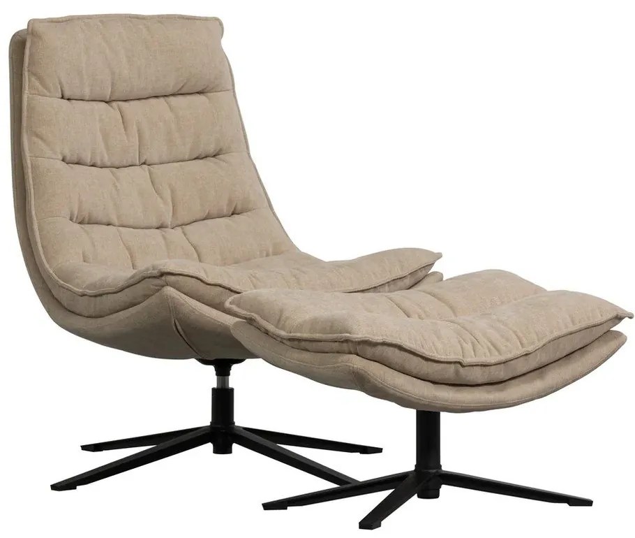 Въртящ се шенилов фотьойл с табуретка в естествен цвят Kube – WOOOD