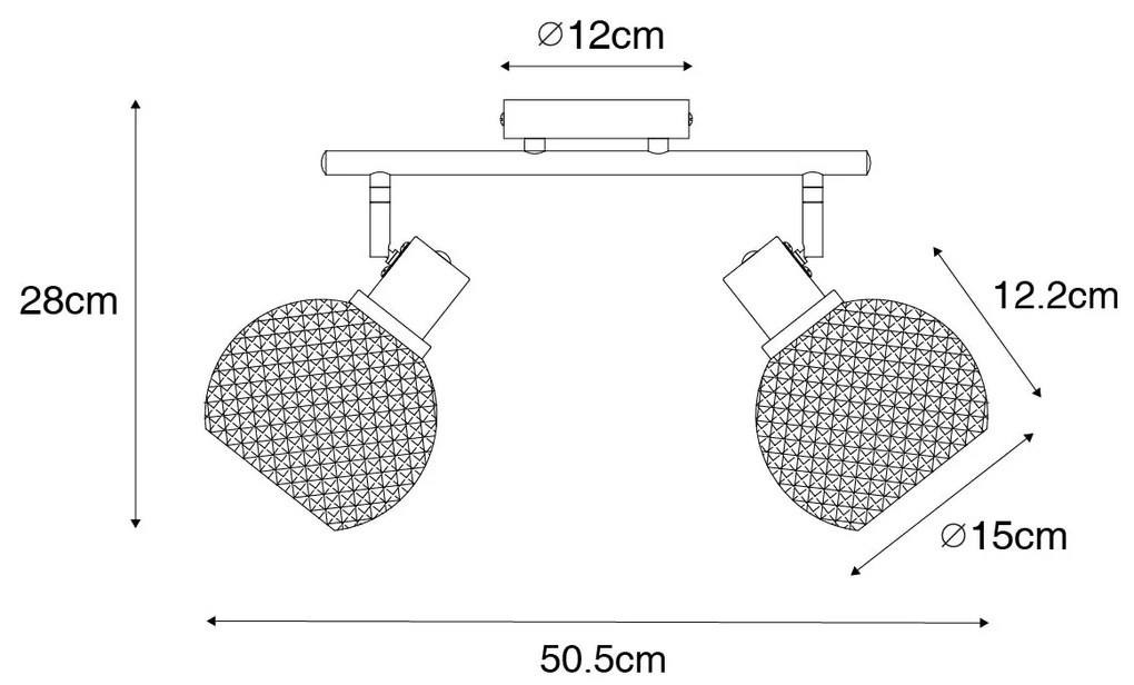 Дизайнерски прожектор черен с опушено стъкло 2-светлина - Chico