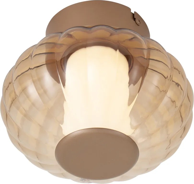 Margherite Designer Brass Ceiling Lamp, 18cm, with Amber Glass & Integrated 3-Step Dimmable LED
