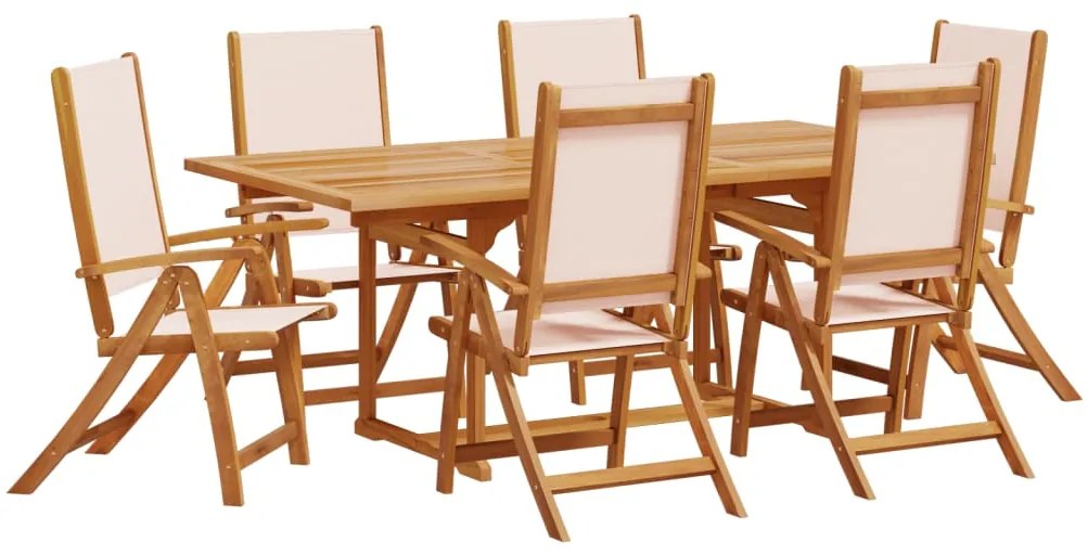 3279275 vidaXL Градински трапезен комплект, 7 части, акация масив и textilene