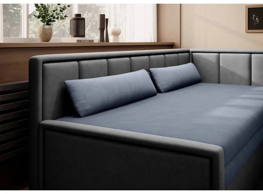 Син сив шенилов разтегателен диван с място за съхранение 214 cm Fulgeo – ELTAP