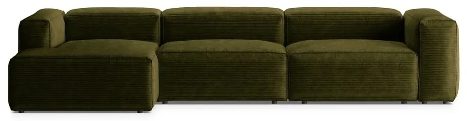 Зелен ъглов диван от рипсено кадифе (ляв ъгъл) Bergano – Cosmopolitan Design