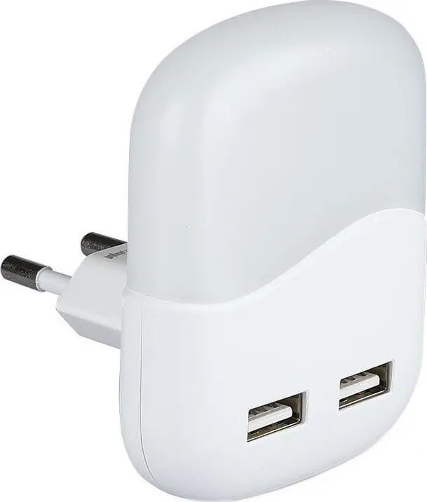 LED Нощна лампа за контакт със сензор за здрач 2xUSB LED/0,45W/230V 3000K
