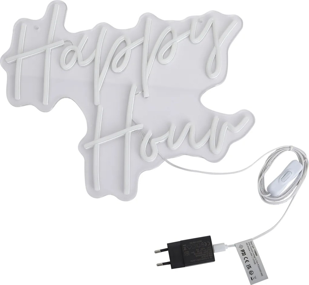 Неонова стенна лампа бяла с LED - Happy Hour