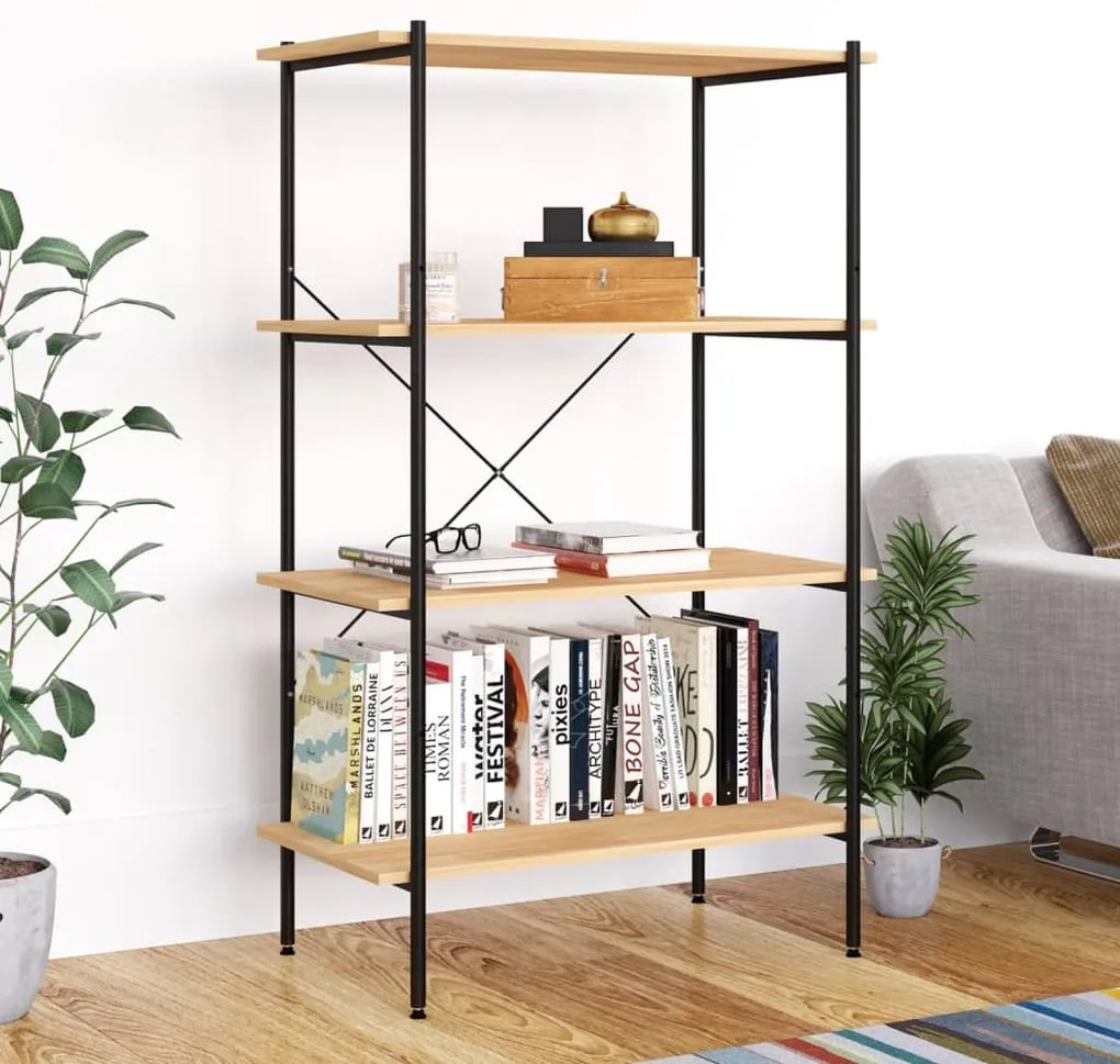 336344 vidaXL Етажерка с 4 рафта, черно и дъб, 80x40x130 см