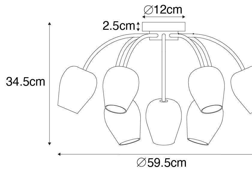 Класическа таванна лампа златиста със стъкло 9-лампа - Elien