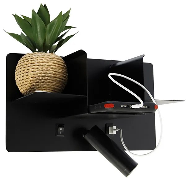 Модерна стенна лампа черна с LED и USB - Thijs