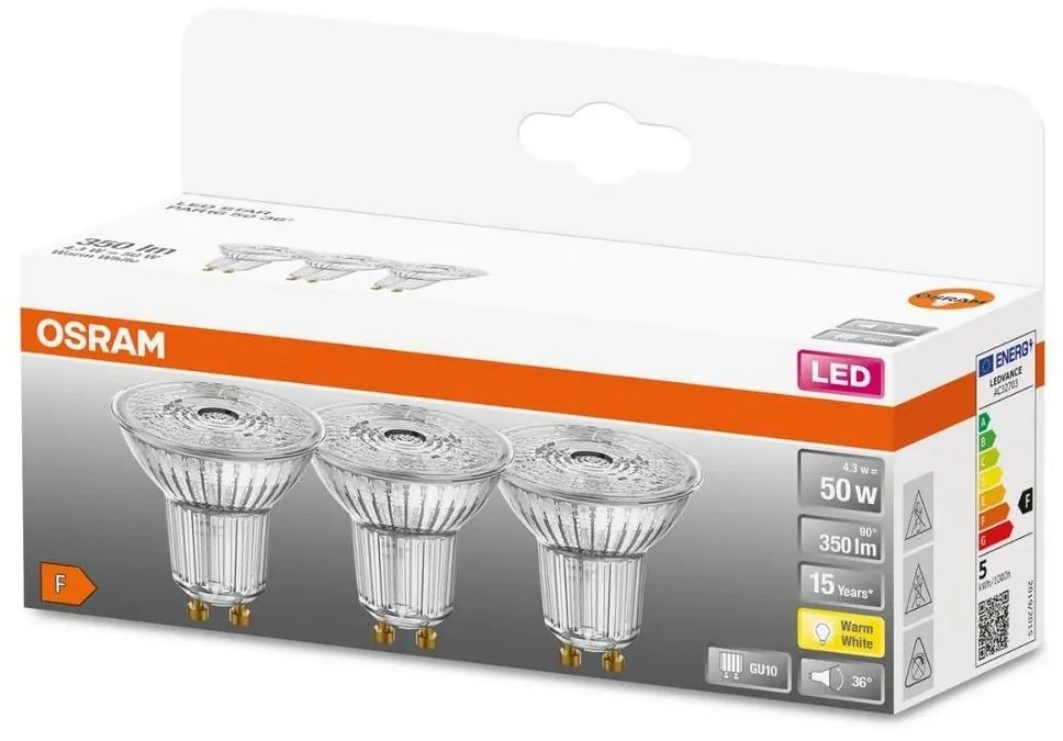 К-кт 3x LED Крушка PAR16 GU10/4,3W/230V 2700K - Osram