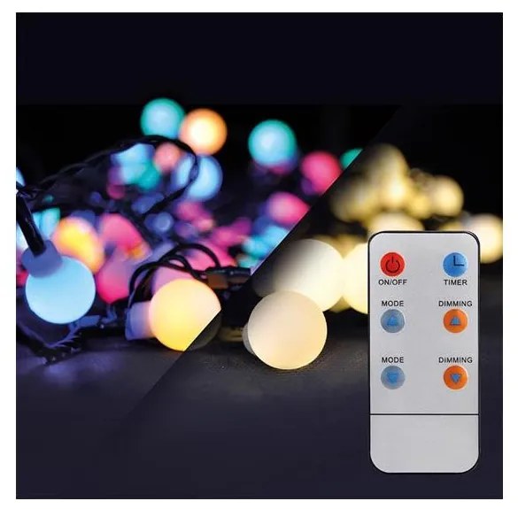Solight 1V09-RGB-LED RGB Димируеми Коледни лампички 200xLED/8 функции 25м IP44 + д.у.