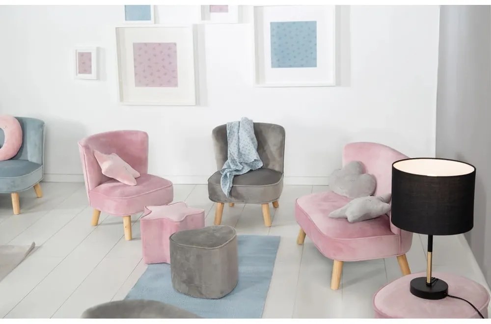 Светлосиво кадифено бебешко столче Lil Sofa - Roba