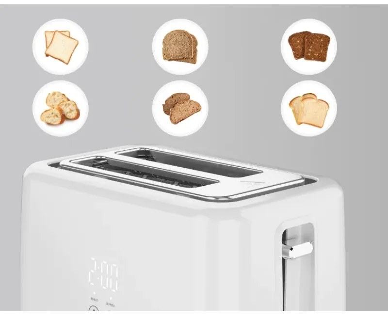 Тостер за хляб AENO ATS0002W, 930W, 7 степени, Сензорно управление, Обратен таймер, Защита при засядане, Тих, Бял