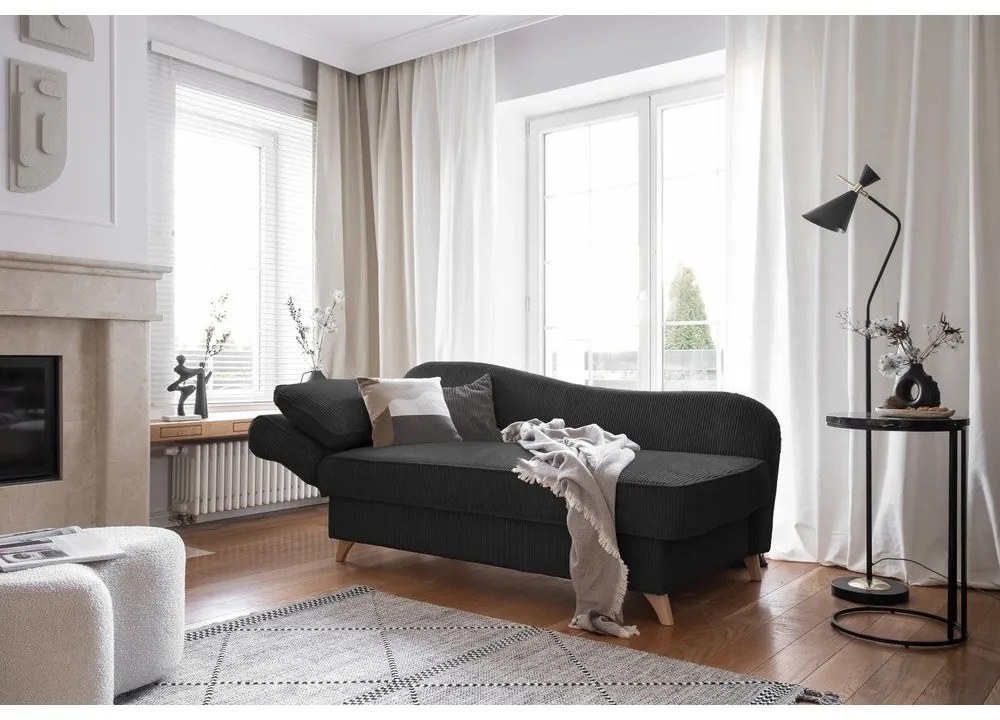 Антрацитен шезлонг от рипсено кадифе (ляв ъгъл) Chic Charlotte – Miuform