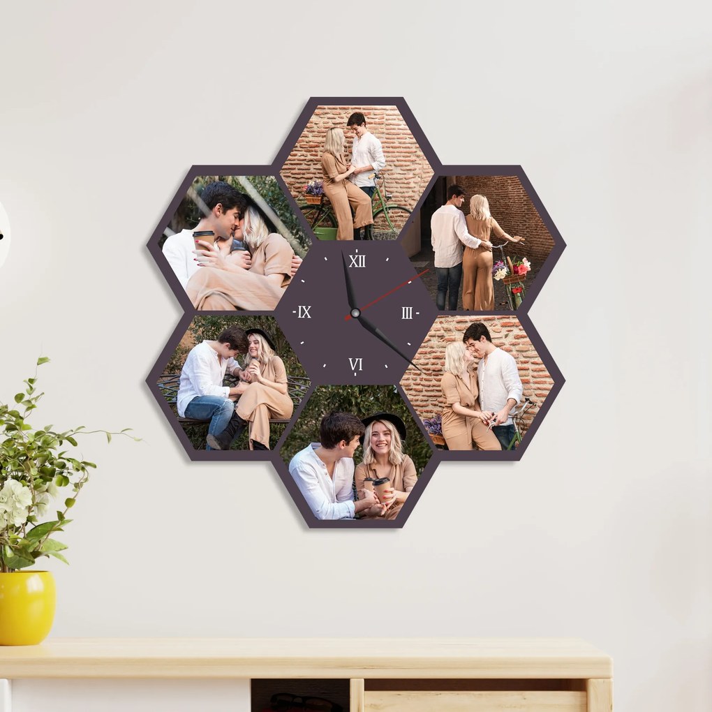 Дървен часовник с 6 ваши снимки