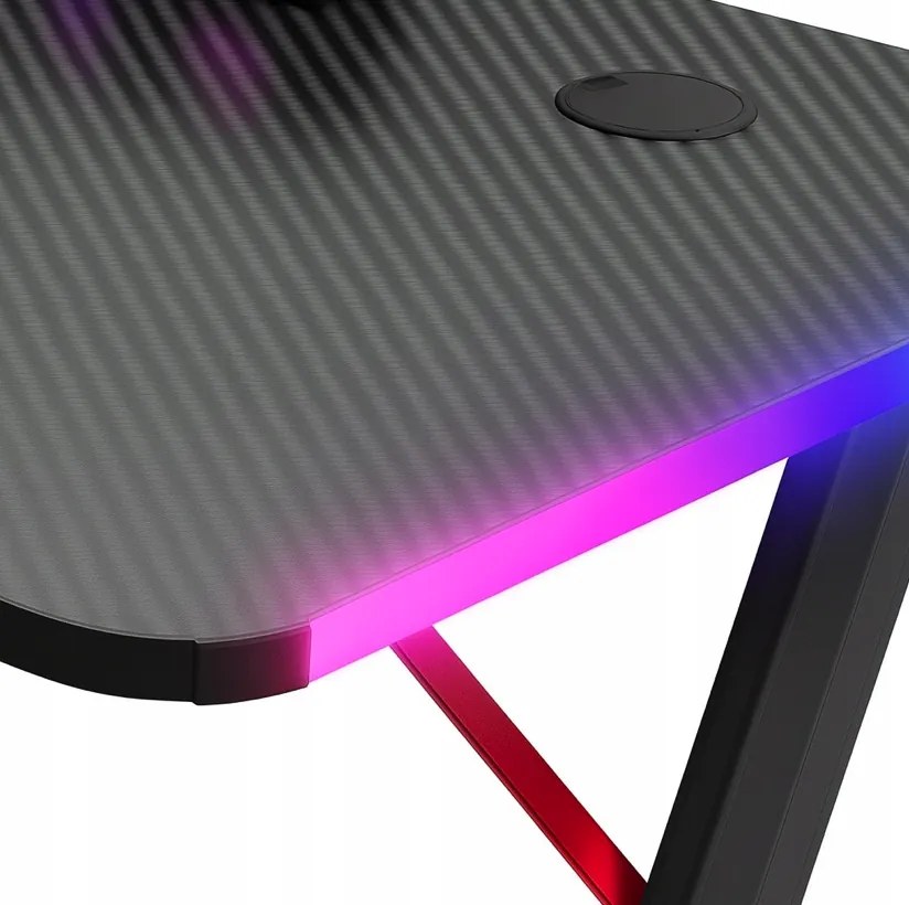 Черно-червена геймърска маса, PC маса с RGB LED осветление Šírka: 140 cm
