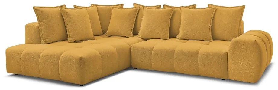 Шенилов сгъваем/с място за съхранение ъглов диван в цвят горчица (ляв ъгъл/L форма) Everest – Bobochic Paris