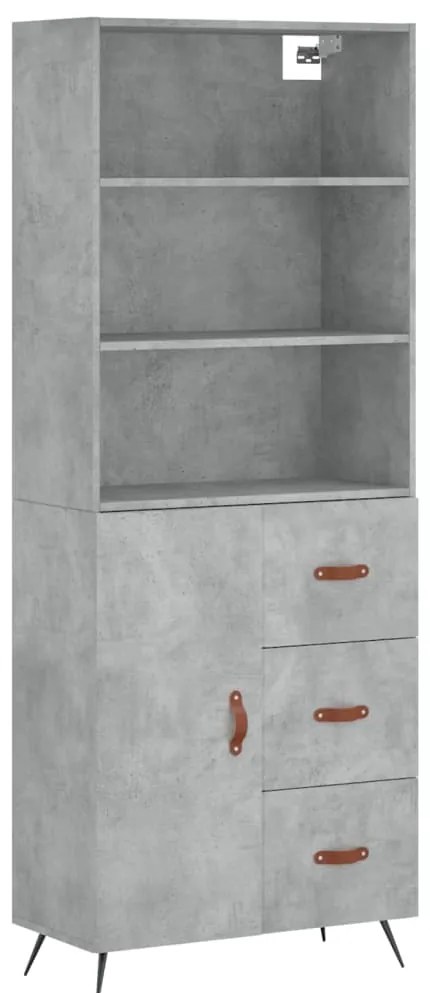 3189417 vidaXL Висок шкаф, бетонно сив, 69,5x34x180 см, инженерно дърво