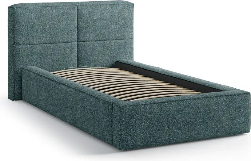 Тюркоазено единично легло 90x200 cm тапицирано с място за съхранение с включена подматрачна рамка Darren – Micadoni