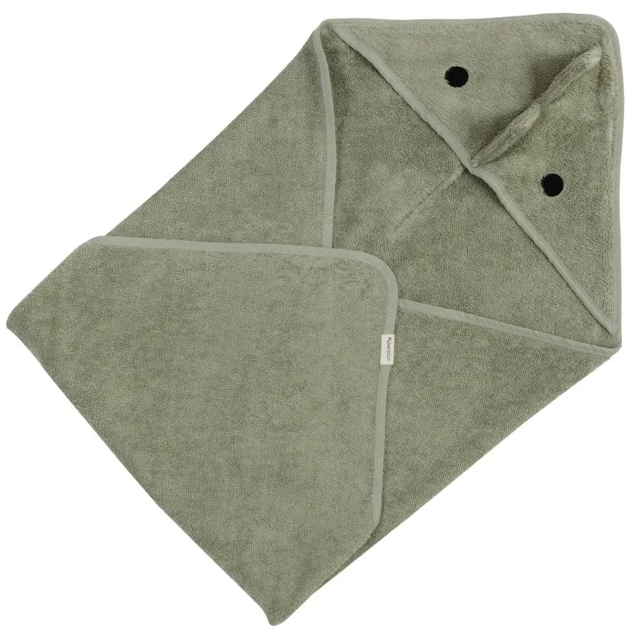 Зелена памучна детска хавлия с качулка 75x75 cm Dinosaur – Kindsgut