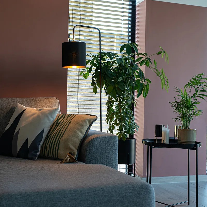Модерна подова лампа черна с абажур - Lofty