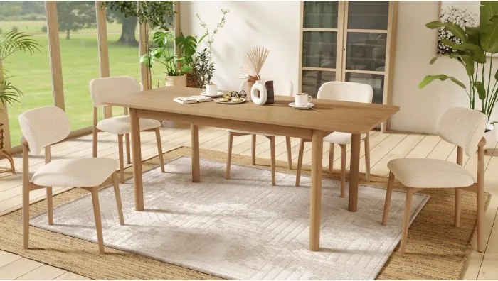 АЛMО Кремаво (тъкан Монза 90)/рамка лакиран дъб - ДЪРВЕН СТОЛ БУКЛЕ ЗА ДНЕВНА, ТРАПЕЗАРИЯ, КУХНЯ РЕТРО