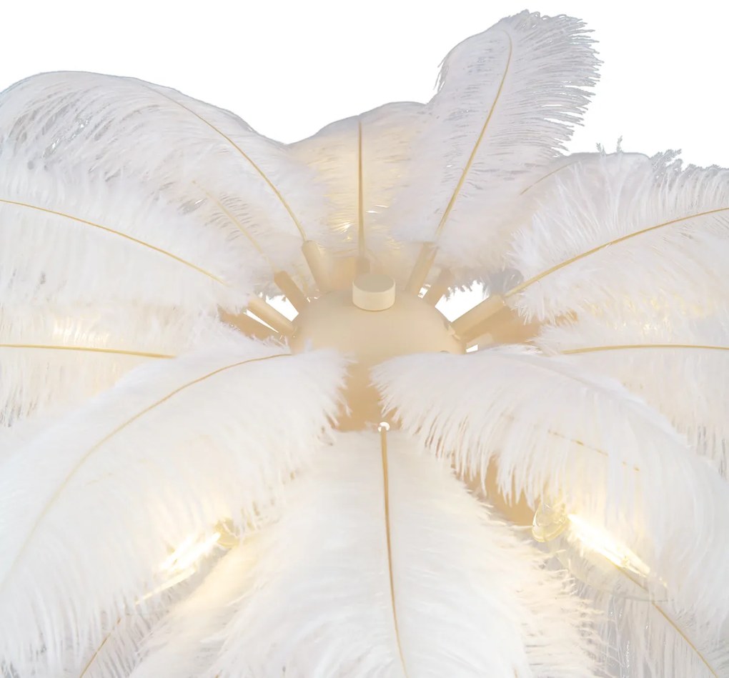 Арт Деко подова лампа бежова с бели пера - Peahen