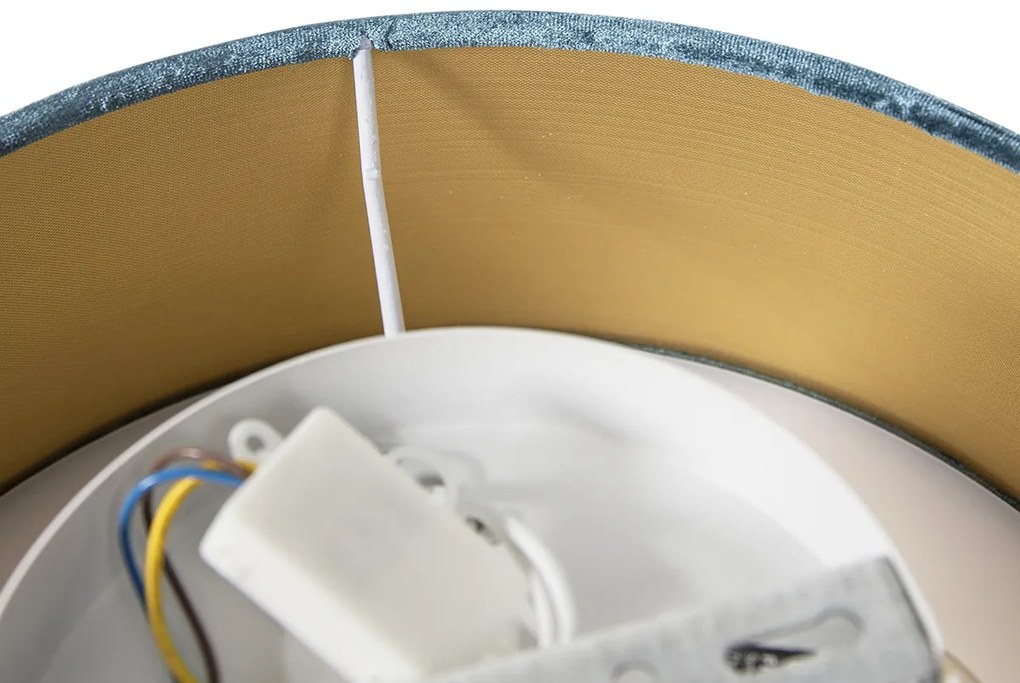 Модерна таванна лампа синя 30 см със златен интериор - Drum