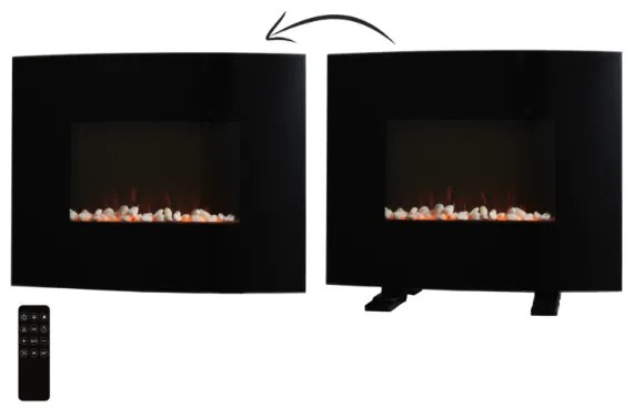 Електрическа камина с пламъчен ефект - черна, дистанционно управление, 1000/2000 W